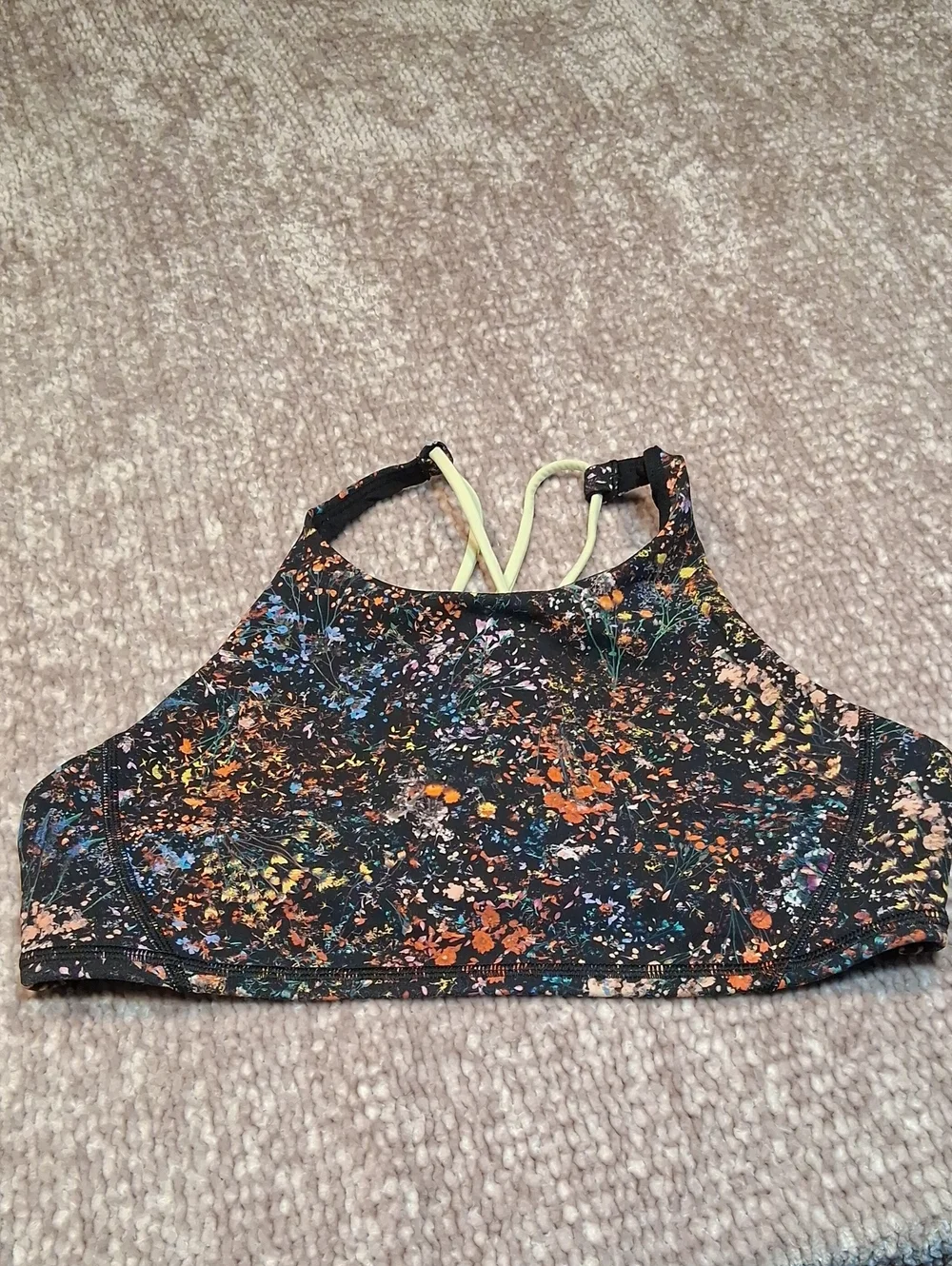 lululemon athletica Black Floral-Trim Strappy Sports Bra